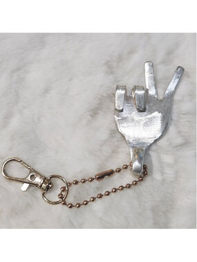 Silverware Art Fork Keychain Peace Sign Hand Gesture Unique Hand Sculpted